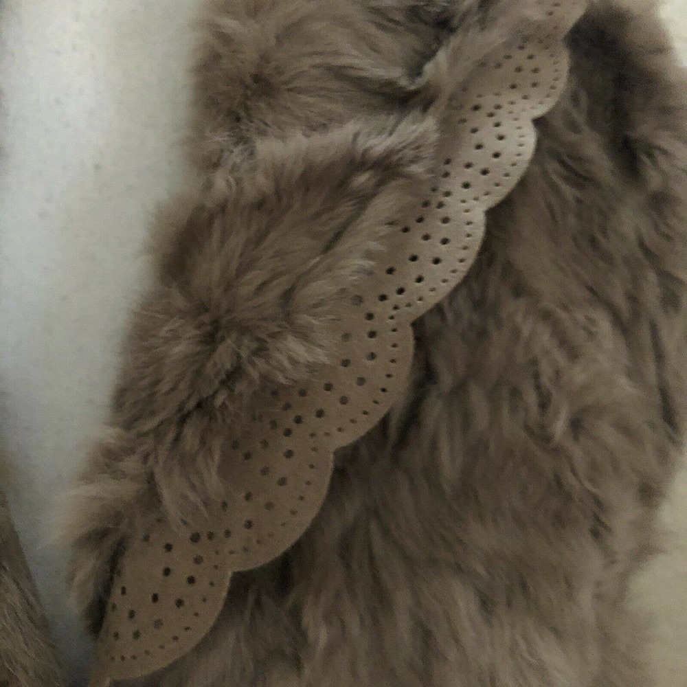 Love Token Natural Rabbit Fur Vest Taupe Sz XS Chain Belt Faux Suede Buttoned - Picture 5 of 8